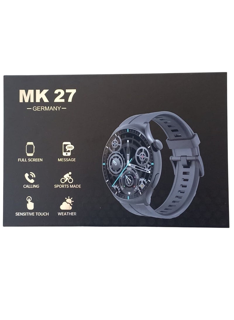 ام كي ساعه MK 27 الذكيه بشاشه كبيرة عاليه الدقه لتعطيك تجربه رائعه , تدعم استقبال المكالمات مباشرة من الساعه والاشعارات والتنبيهات الذكيه , مع العديد من المميزات الصحيه مثل تتبع النوم وقياس نبض القلب وغيرها مع 3 احزمه مرفقين للتبديل - Image 3